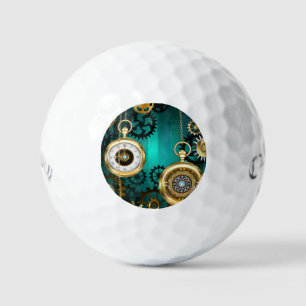 Steampunk Jewellery Watch on a Green Background Golf Balls