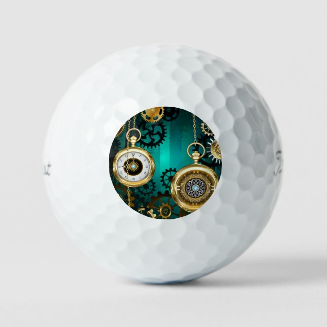 Steampunk Jewellery Watch on a Green Background Golf Balls (Front)