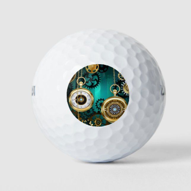 Steampunk Jewellery Watch on a Green Background Golf Balls (Front)