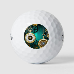 Steampunk Jewellery Watch on a Green Background Golf Balls