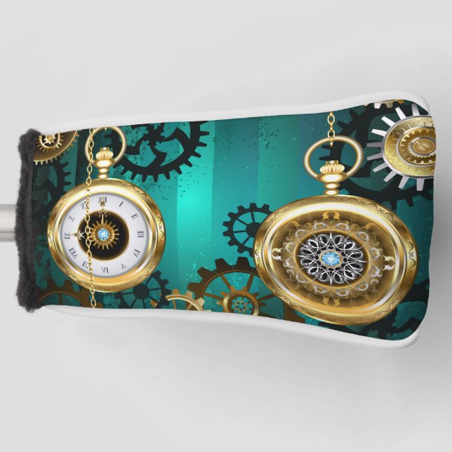 Steampunk Jewellery Watch on a Green Background Golf Head Cover (Front)