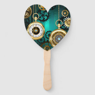 Steampunk Jewellery Watch on a Green Background Hand Fan