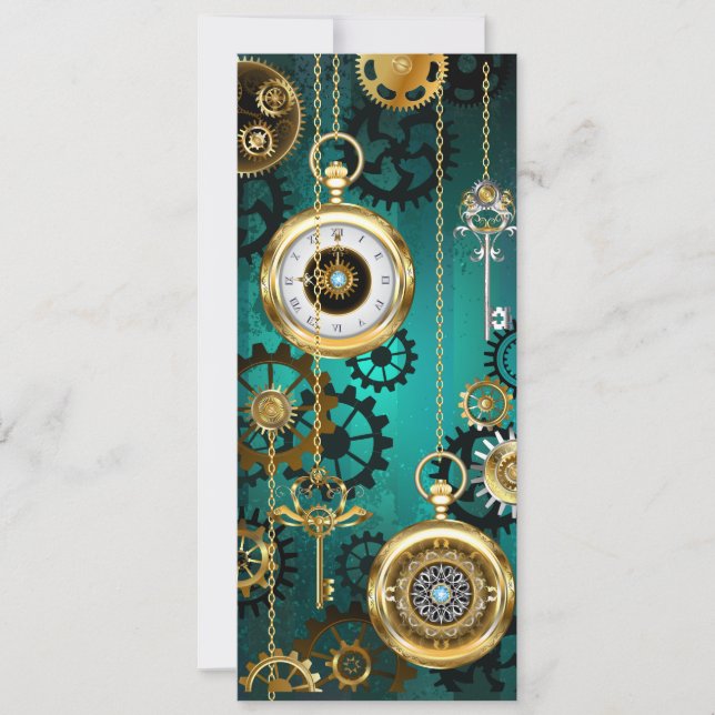 Steampunk Jewellery Watch on a Green Background Invitation (Front)