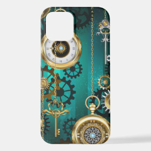 Steampunk Jewellery Watch on a Green Background iPhone 12 Case