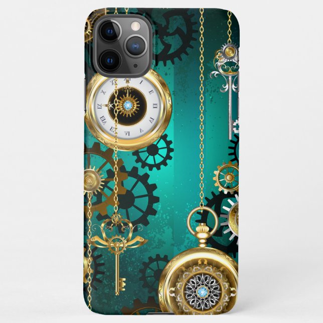 Steampunk Jewellery Watch on a Green Background iPhone Case (Back)