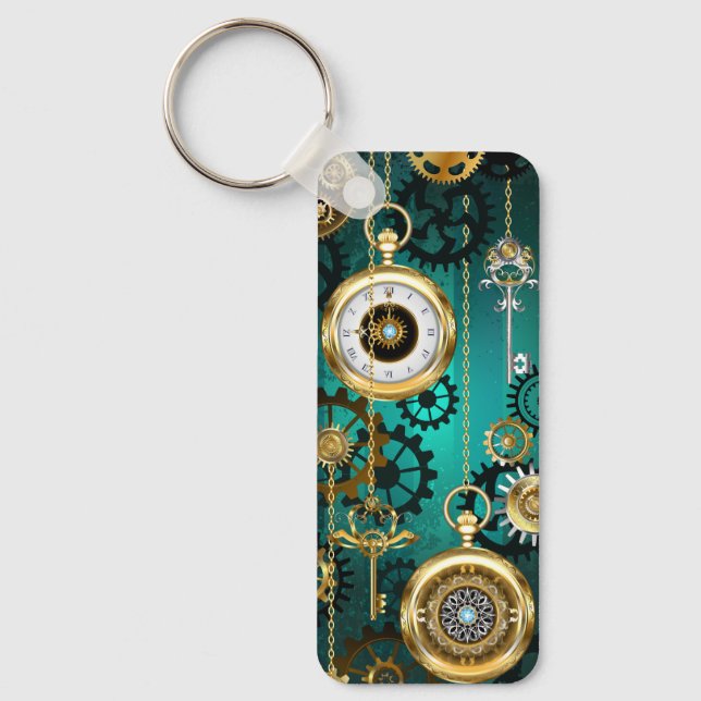 Steampunk Jewellery Watch on a Green Background Keychain (Front)