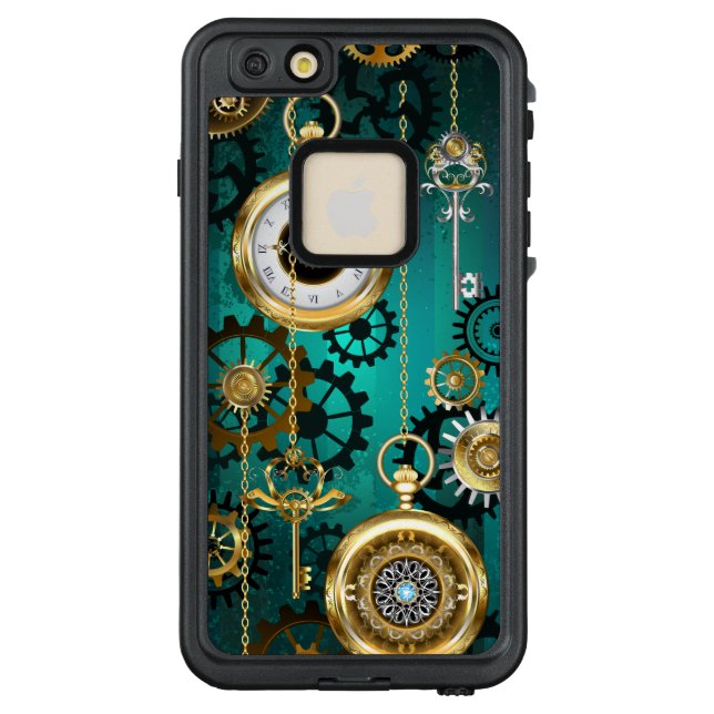 Steampunk Jewellery Watch on a Green Background LifeProof iPhone Case (Back)