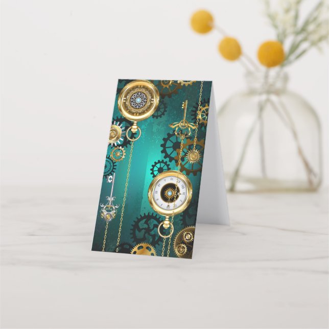 Steampunk Jewellery Watch on a Green Background Loyalty Card (Back)