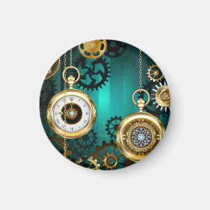 Steampunk Jewellery Watch on a Green Background Magnet