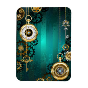 Steampunk Jewellery Watch on a Green Background Magnet