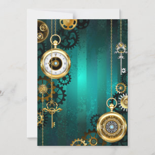 Steampunk Jewellery Watch on a Green Background Magnetic Invitation