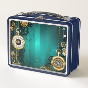 Steampunk Jewellery Watch on a Green Background Metal Lunch Box
