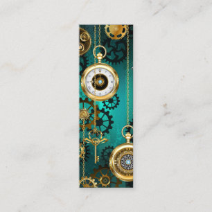 Steampunk Jewellery Watch on a Green Background Mini Business Card