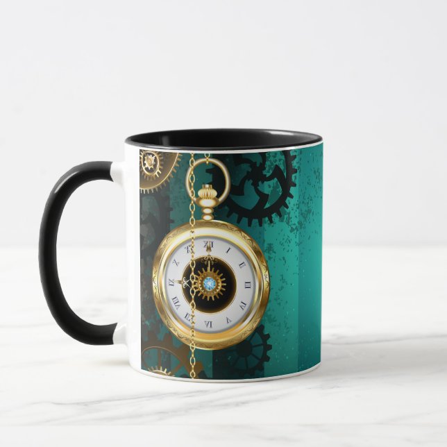 Steampunk Jewellery Watch on a Green Background Mug (Left)