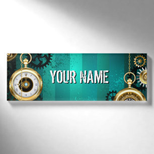Steampunk Jewellery Watch on a Green Background Name Tag