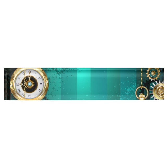 Steampunk Jewellery Watch on a Green Background Nameplate (Front)