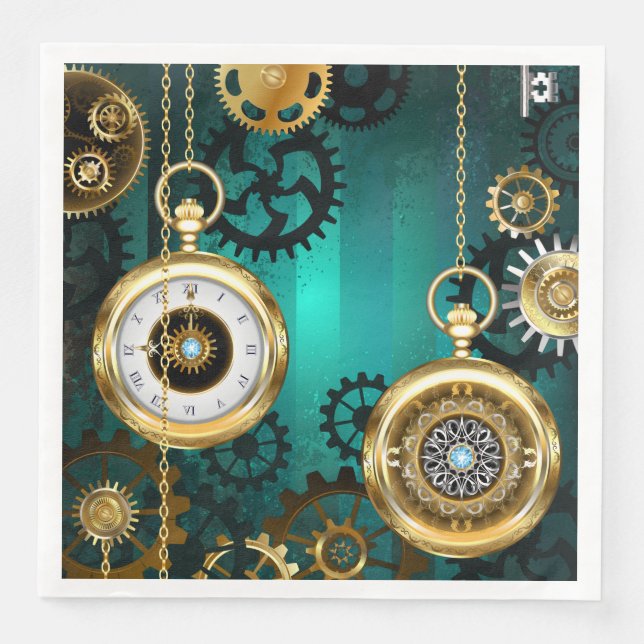 Steampunk Jewellery Watch on a Green Background Napkin (Front)