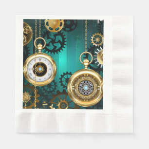 Steampunk Jewellery Watch on a Green Background Napkin