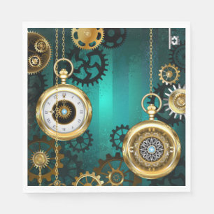 Steampunk Jewellery Watch on a Green Background Napkin