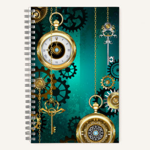 Steampunk Jewellery Watch on a Green Background Notebook