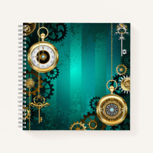 Steampunk Jewellery Watch on a Green Background Notebook