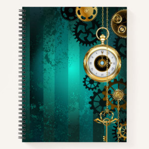 Steampunk Jewellery Watch on a Green Background Notebook