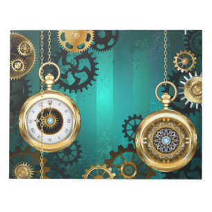 Steampunk Jewellery Watch on a Green Background Notepad