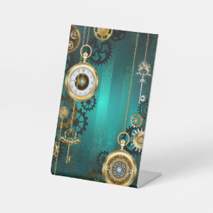 Steampunk Jewellery Watch on a Green Background Pedestal Sign