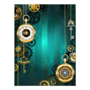 Steampunk Jewellery Watch on a Green Background Photo Print