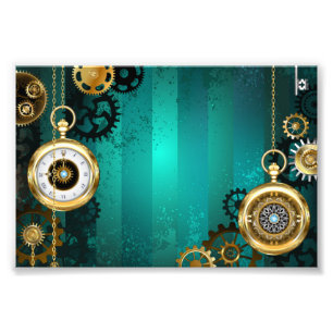 Steampunk Jewellery Watch on a Green Background Photo Print