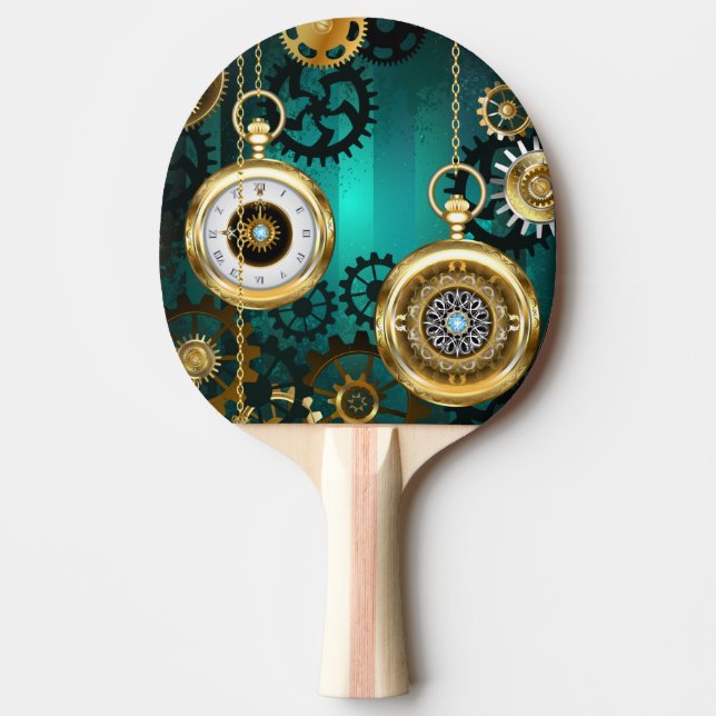 Steampunk Jewellery Watch on a Green Background Ping Pong Paddle (Front)