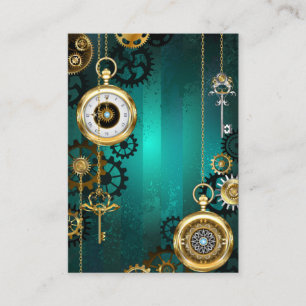 Steampunk Jewellery Watch on a Green Background Place Card