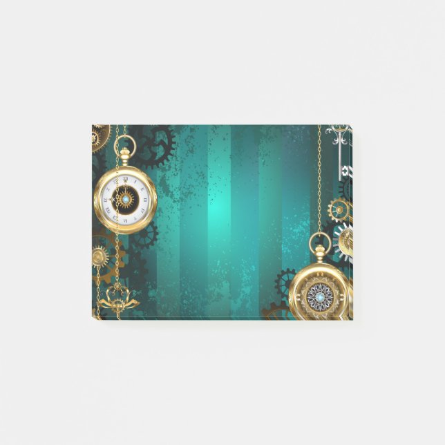 Steampunk Jewellery Watch on a Green Background Post-it Notes (Front)
