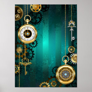 Steampunk Jewellery Watch on a Green Background Poster