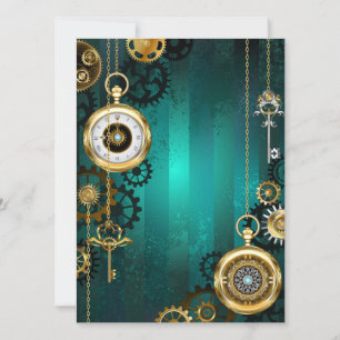 Steampunk Jewellery Watch on a Green Background Save The Date