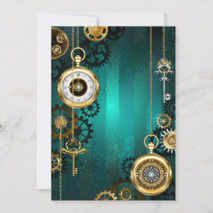 Steampunk Jewellery Watch on a Green Background Save The Date