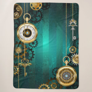 Steampunk Jewellery Watch on a Green Background Sherpa Blanket