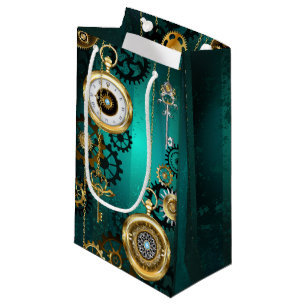 Steampunk Jewellery Watch on a Green Background Small Gift Bag