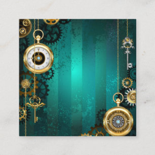 Steampunk Jewellery Watch on a Green Background Square Business Card
