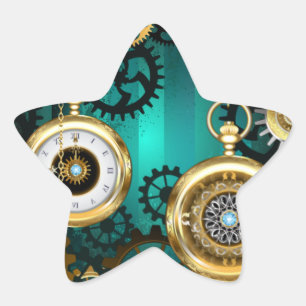 Steampunk Jewellery Watch on a Green Background Star Sticker