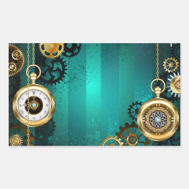Steampunk Jewellery Watch on a Green Background Sticker (Front)