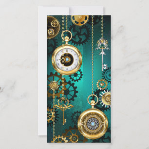 Steampunk Jewellery Watch on a Green Background Thank You Card