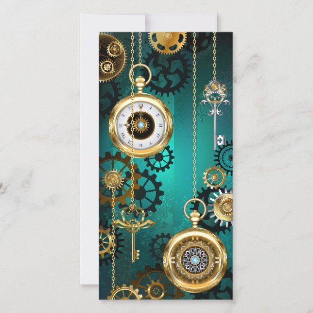 Steampunk Jewellery Watch on a Green Background Thank You Card (Front)