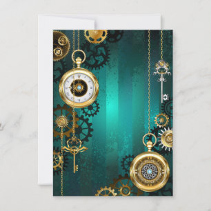 Steampunk Jewellery Watch on a Green Background Thank You Card