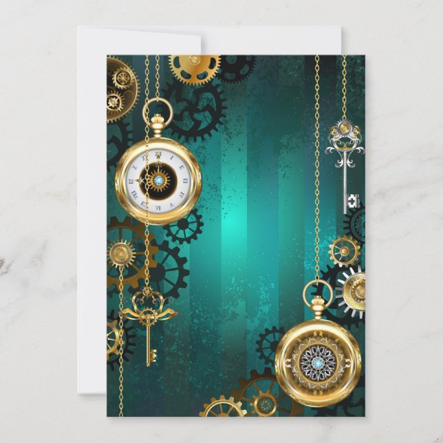 Steampunk Jewellery Watch on a Green Background Thank You Card (Front)
