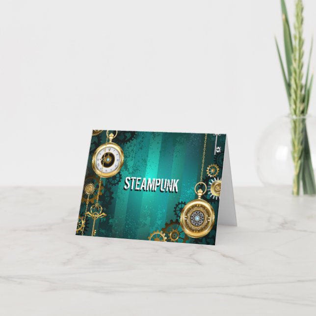 Steampunk Jewellery Watch on a Green Background Thank You Card (Front)