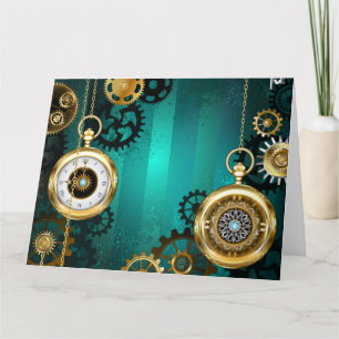 Steampunk Jewellery Watch on a Green Background Thank You Card