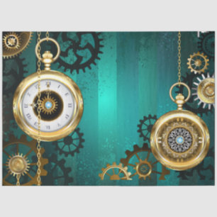 Steampunk Jewellery Watch on a Green Background Tissue Paper