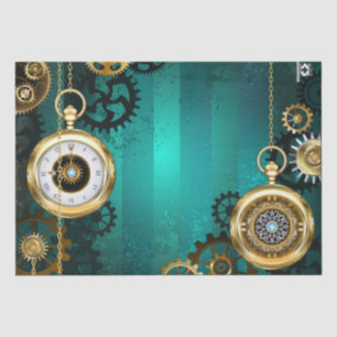 Steampunk Jewellery Watch on a Green Background Tissue Paper