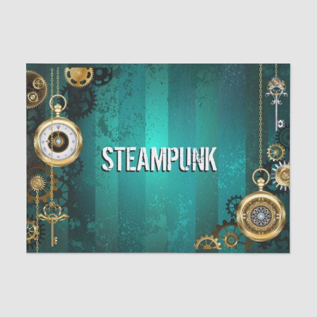 Steampunk Jewellery Watch on a Green Background Tissue Paper (Front)